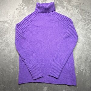 Talbots Pure Cashmere Turtleneck Sweater Womens Sz L Purple Ribbed Minimalist